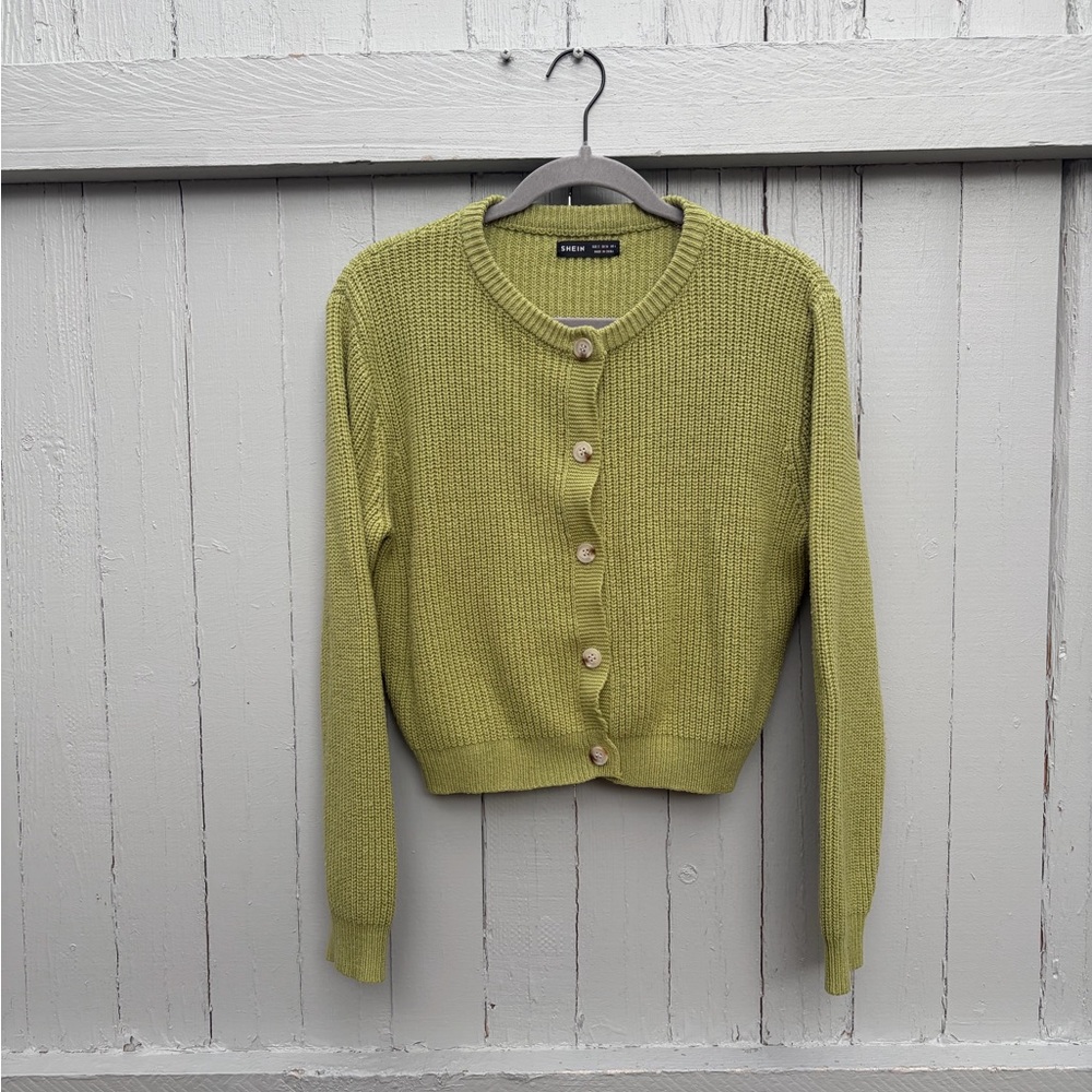 SHEIN Chartreuse Button-Up Cardigan